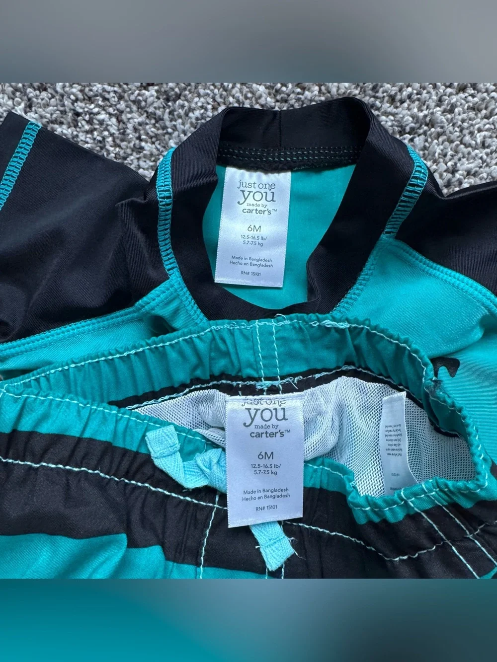 NEW Carter's Teal & Black First Mate Kids Swim Trunks Set